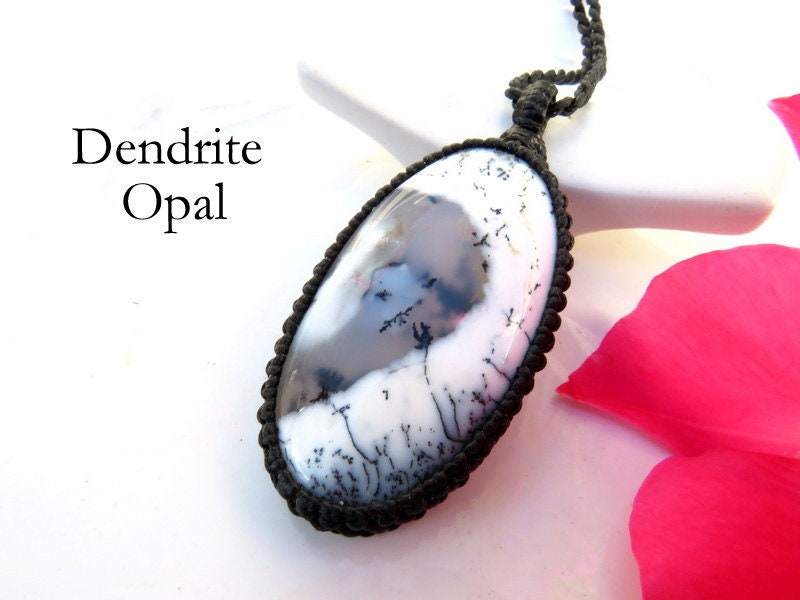 Macrame necklace, Dendrite Opal Necklace