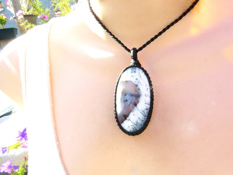 Macrame necklace, Dendrite Opal Necklace