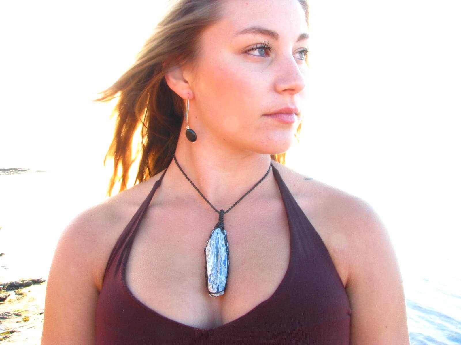 Serene blue Kyanite crystal necklace, macrame necklace