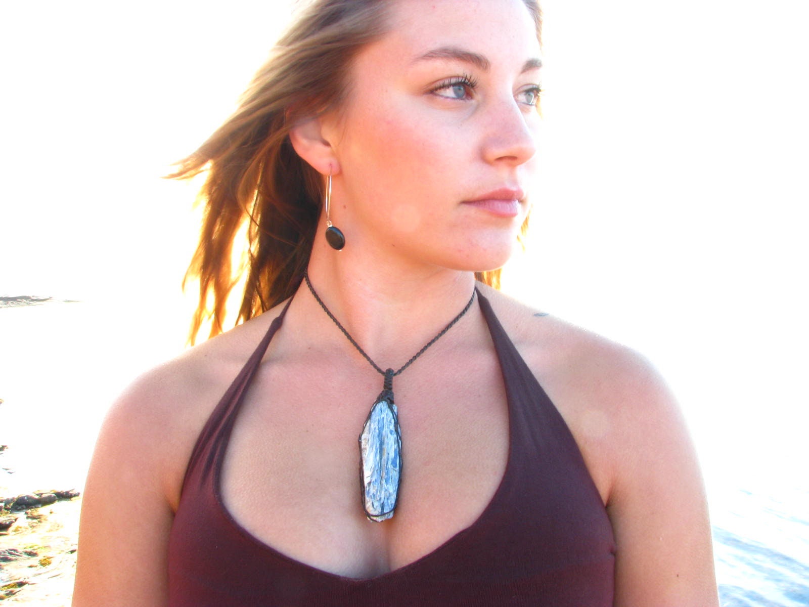 Serene blue Kyanite crystal necklace, macrame necklace