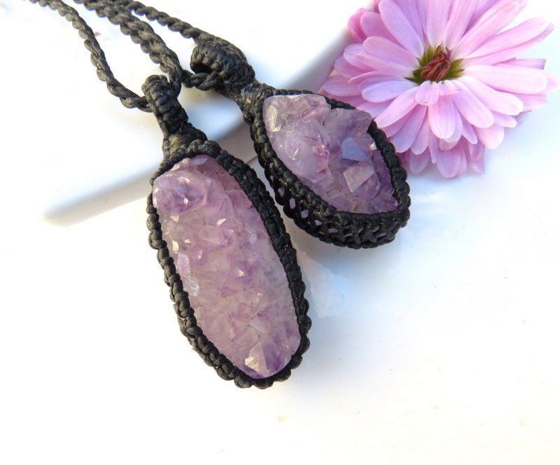 Christmas gifts for her, Amethyst druzy crystal necklace set