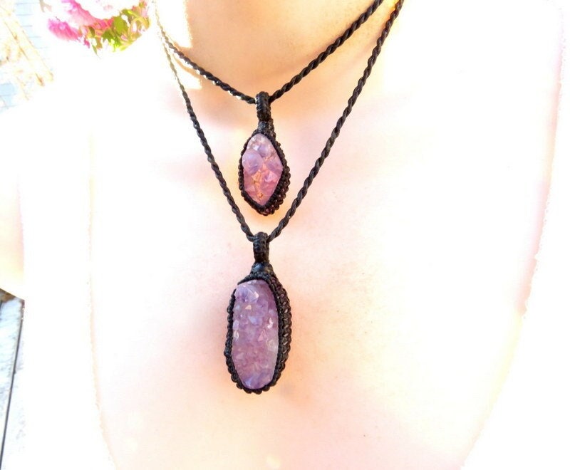 Christmas gifts for her, Amethyst druzy crystal necklace set