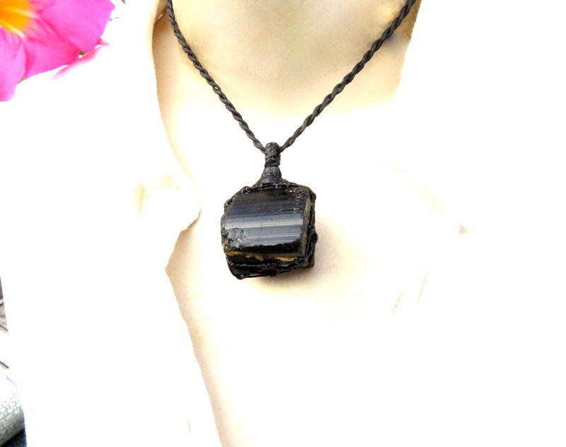 Black Tourmaline Crystal necklace, black tourmaline healing crystal pendant