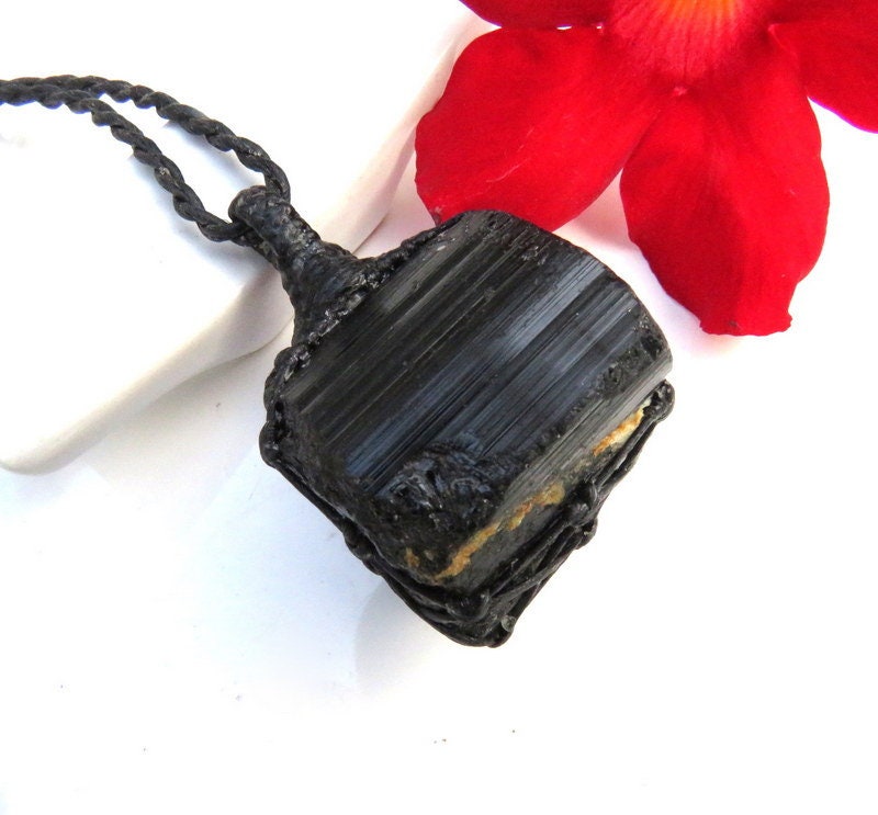 Black Tourmaline Crystal necklace, black tourmaline healing crystal pendant