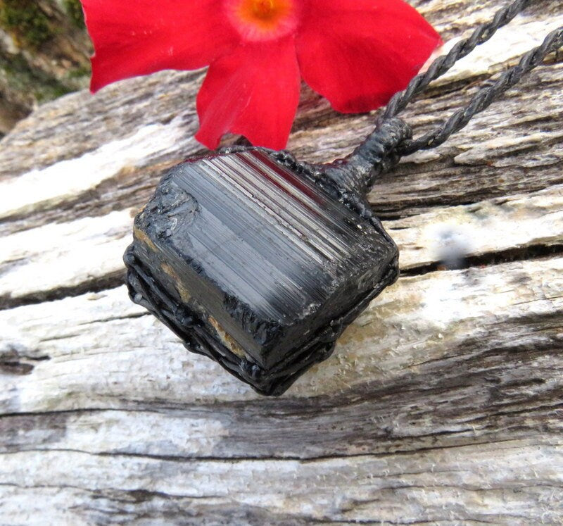 Black Tourmaline Crystal necklace, black tourmaline healing crystal pendant