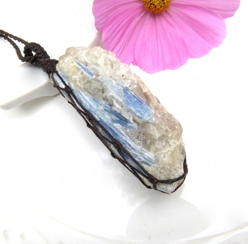 Blue Kyanite crystal healing necklace, crystal gemstone pendant