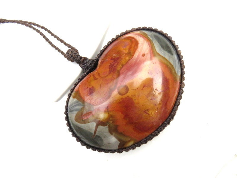Extra large heart shaped Polychrome Jasper necklace, gemstone jewelry