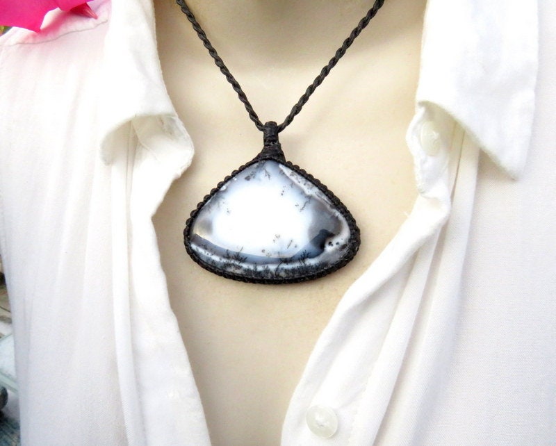 Jewelry gift ideas, Dendrite Opal macrame necklace