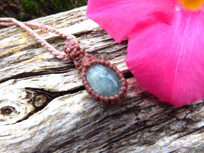 Dainty Aquarmarine crystal necklace, macrame necklace