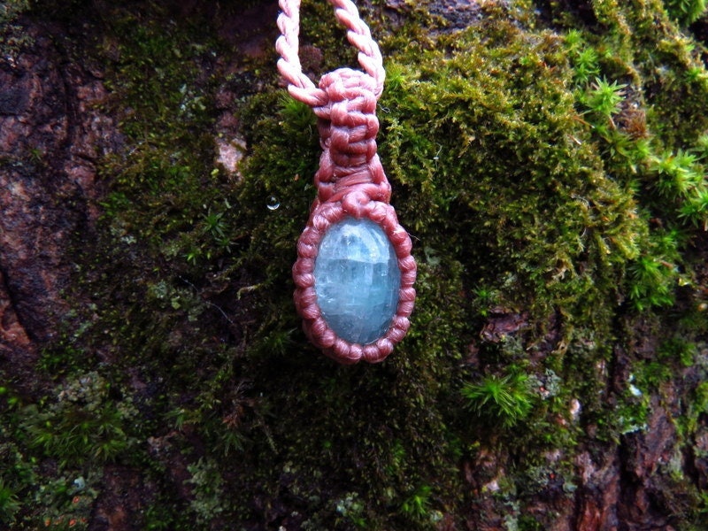 Dainty Aquarmarine crystal necklace, macrame necklace