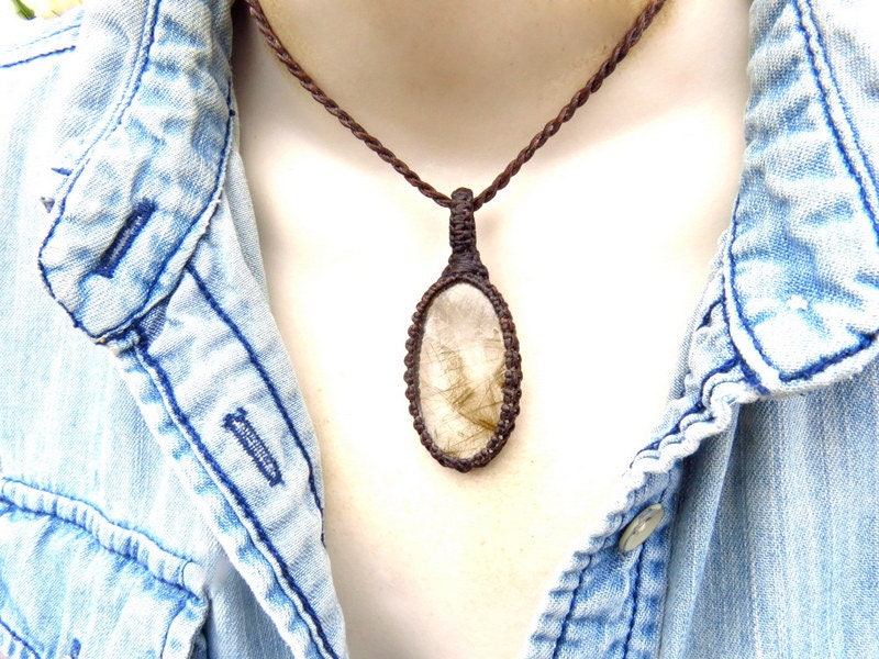 Rutile Quartz Necklace, Golden Rutile