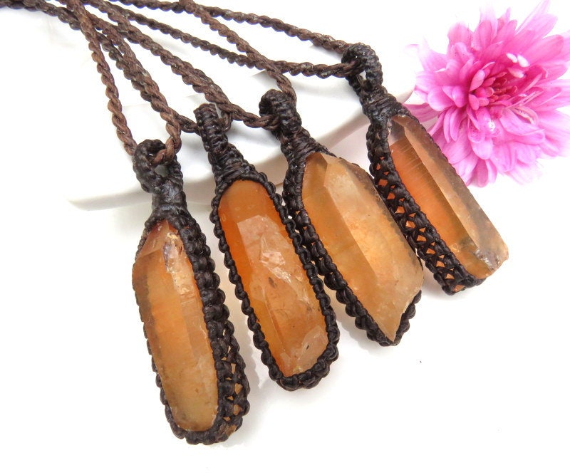 Tangerine Quartz Crystal Necklace, Quartz Crystal Necklace