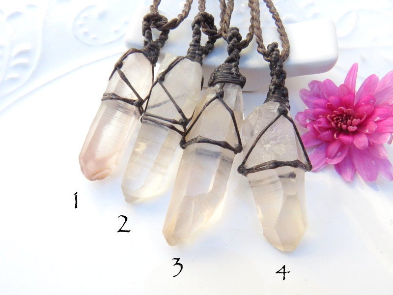 Lemurian Quartz crystal macrame necklace set, empath gifts