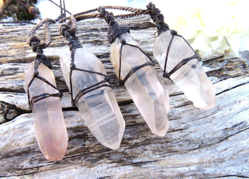 Lemurian Quartz crystal macrame necklace set, empath gifts