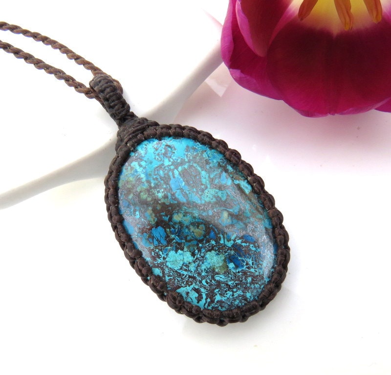 Boho Azurite Gemstone Necklace, Funky jewelry