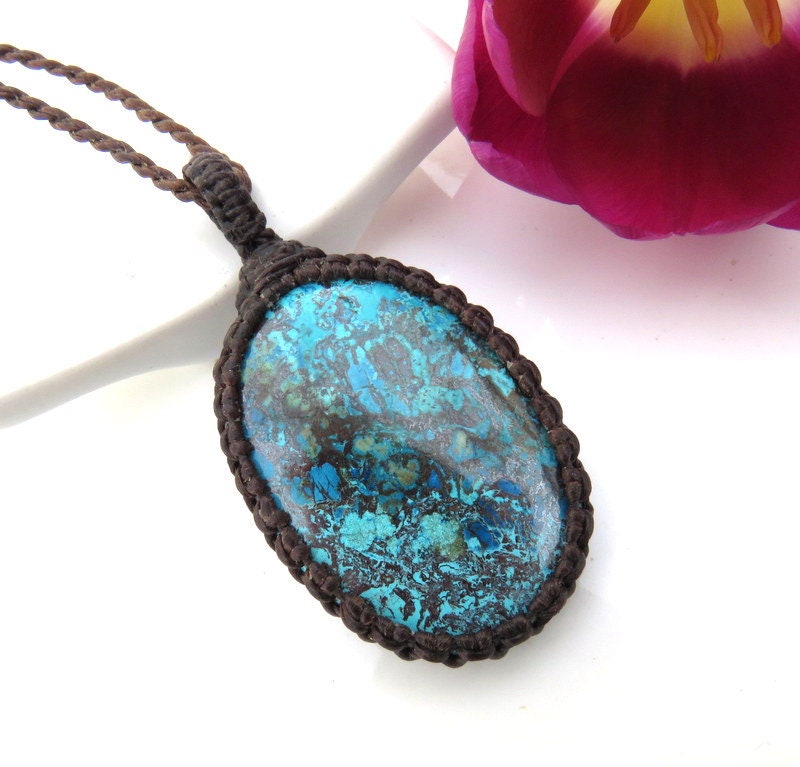 Boho Azurite Gemstone Necklace, Funky jewelry