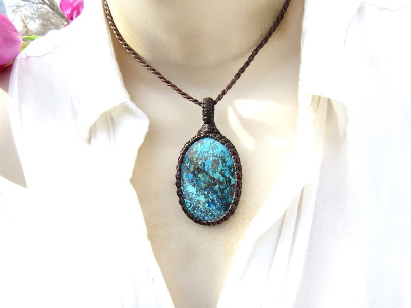 Boho Azurite Gemstone Necklace, Funky jewelry