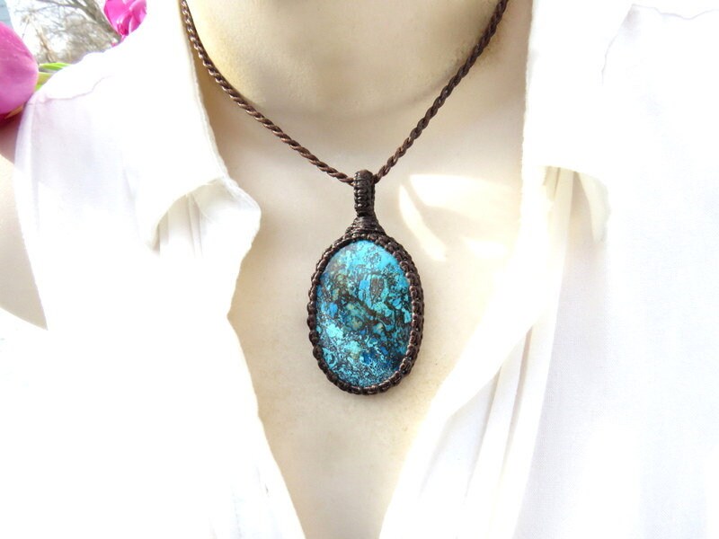 Boho Azurite Gemstone Necklace, Funky jewelry