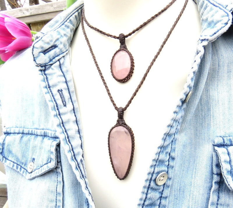Mother Daughter Necklace set, Rose quartz necklace