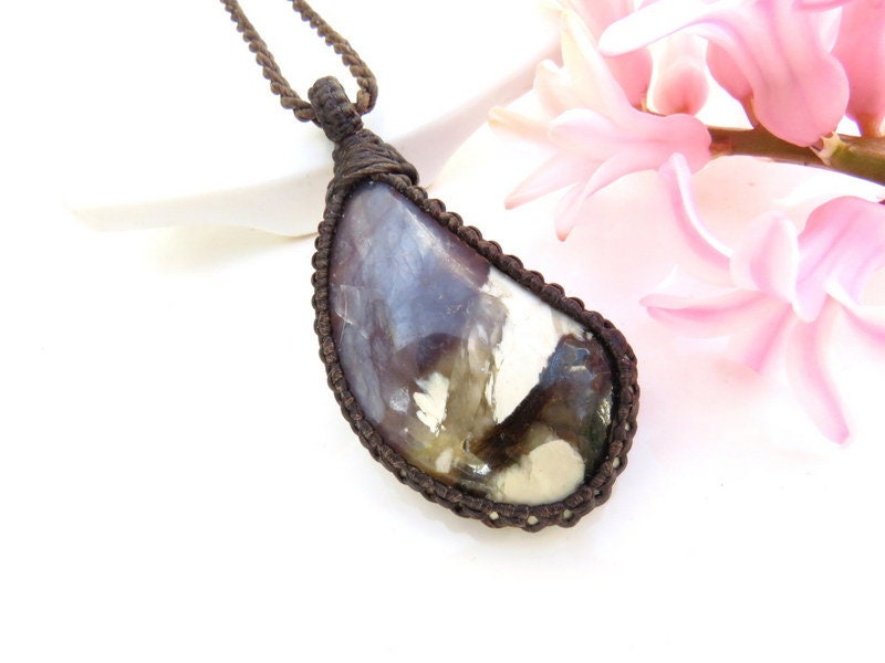 Purple Chalcedony Macrame Necklace: Healing Crystal Jewelry