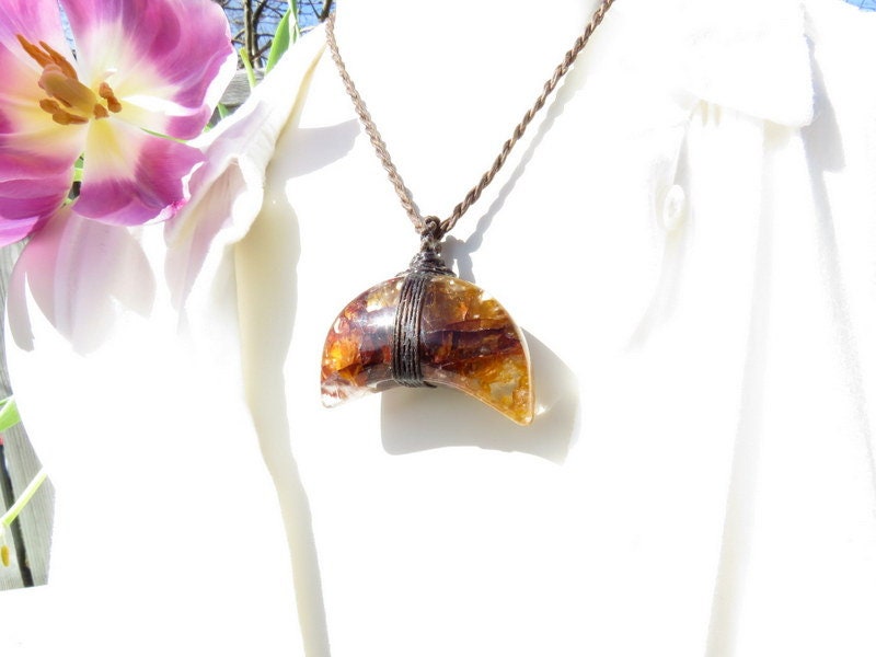 Golden Healer Quartz healing moon gemstone necklace moon necklace golden healer macrame necklace chakra crystals