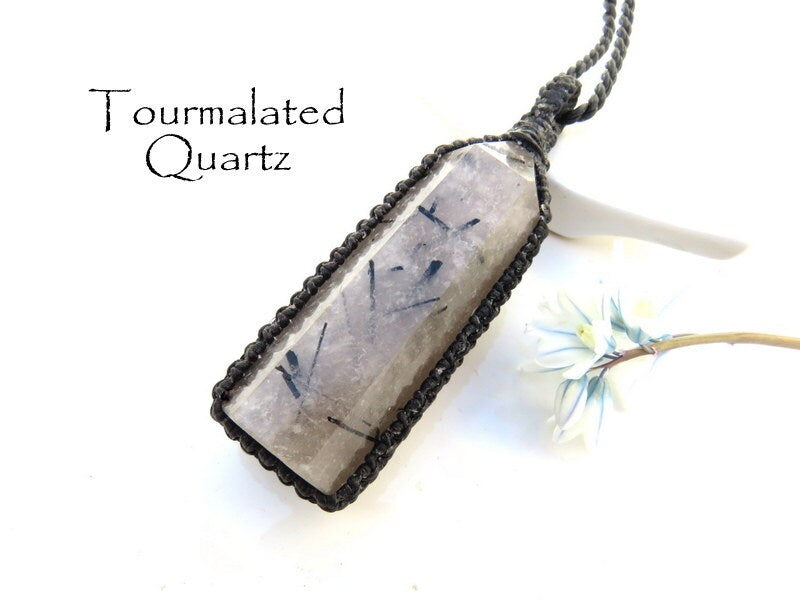 Black Tourmalated Quartz crystal healing necklace unique self care gifts for her black tourmaline healing pendant necklace tourmaline tower