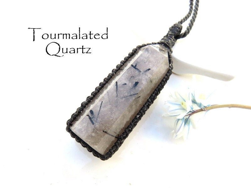 Black Tourmalated Quartz crystal healing necklace unique self care gifts for her black tourmaline healing pendant necklace tourmaline tower