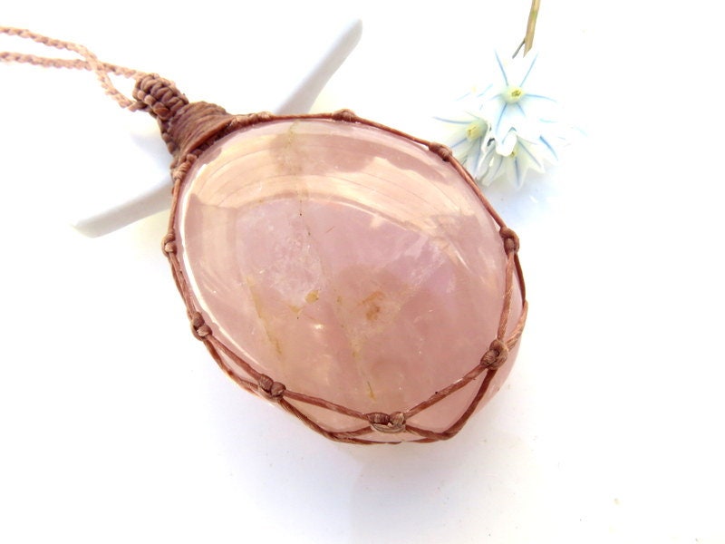 Rose Quartz Macrame Necklace, valentines day gift ideas