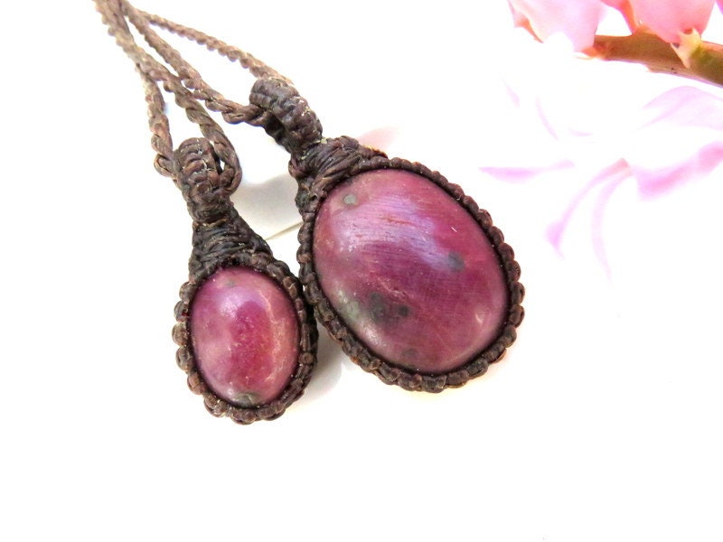 Ruby Macrame Necklace Set: Layered Gemstone Jewelry, soul mate gift