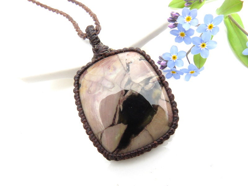 Butterfly Jasper Macrame Necklace: Rare Healing Stone Jewelry