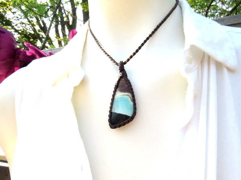 Opalized Petrified Wood macrame necklace, gift ideas for the rock collector