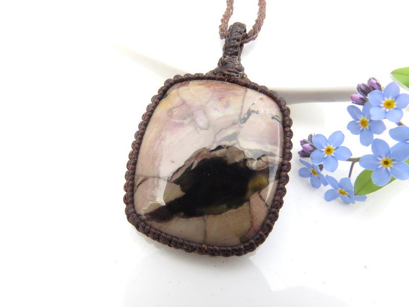 Butterfly Jasper Macrame Necklace: Rare Healing Stone Jewelry
