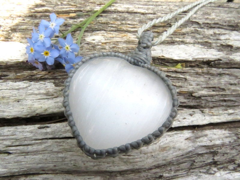 Raw Selenite Necklace - Selenite Heart Pendant