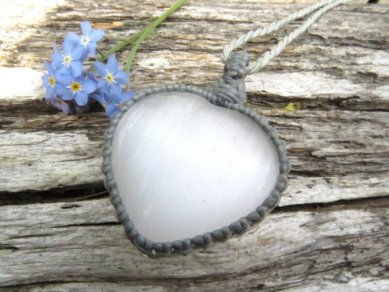 Raw Selenite Necklace - Selenite Heart Pendant