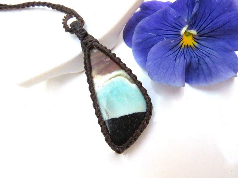 Opalized Petrified Wood macrame necklace, gift ideas for the rock collector