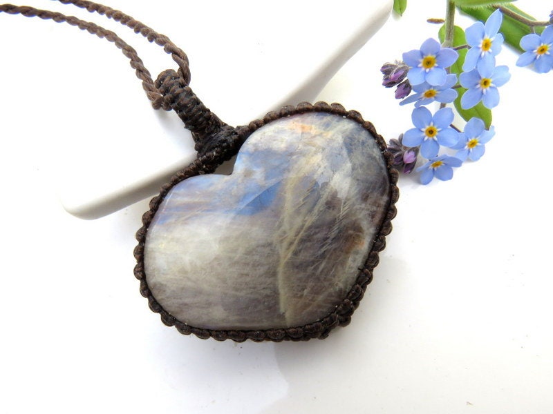 Moonstone and Sunstone heart necklace, Libra birthday