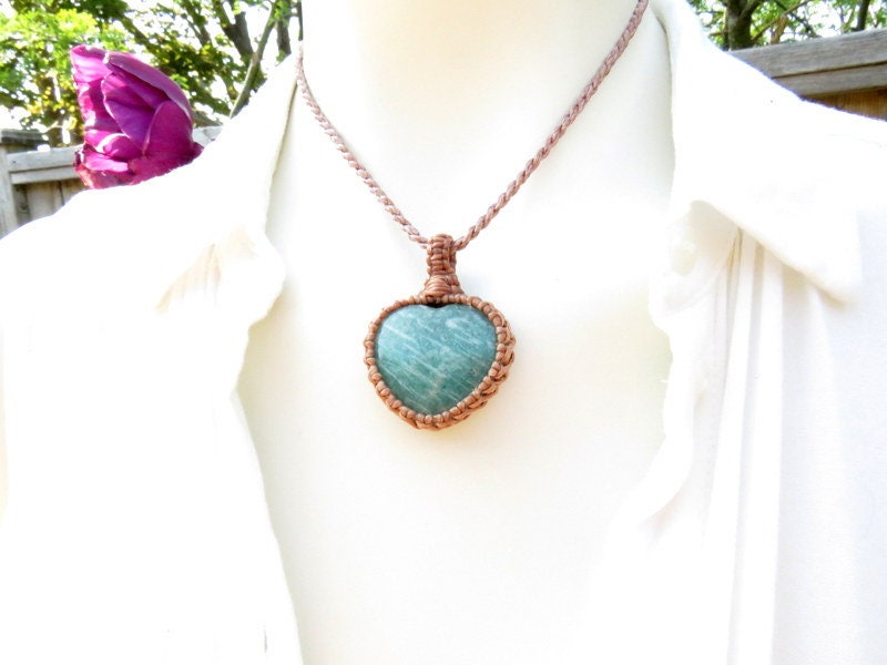 Amazonite Heart Necklace, I love you necklace
