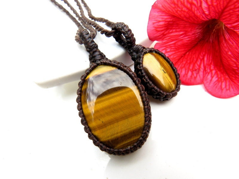 Couples gift, Tigers Eye stacked necklace set