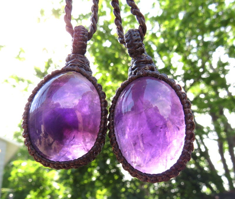 Amethyst layered necklace set, amethyst macrame necklaces