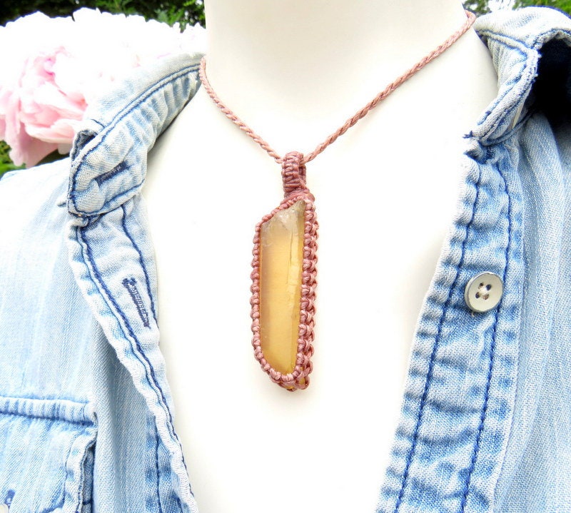 Natural Citrine macrame necklace, citrine jewelry
