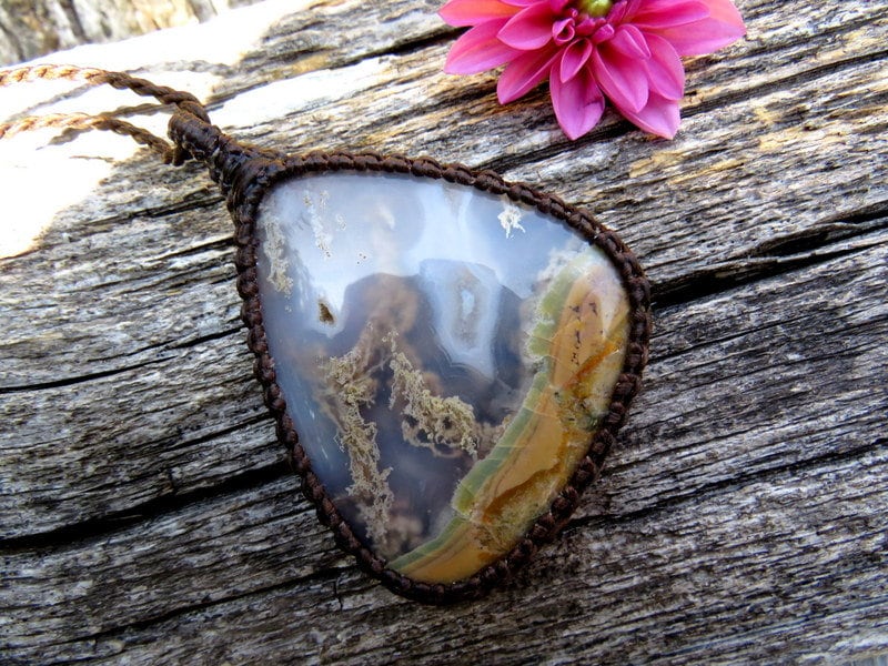 Moss Agate macrame necklace, christmas gift ideas