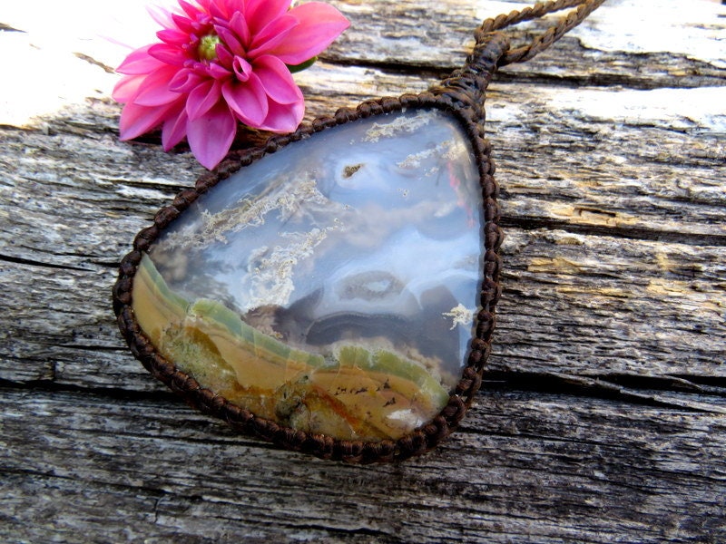 Moss Agate macrame necklace, christmas gift ideas