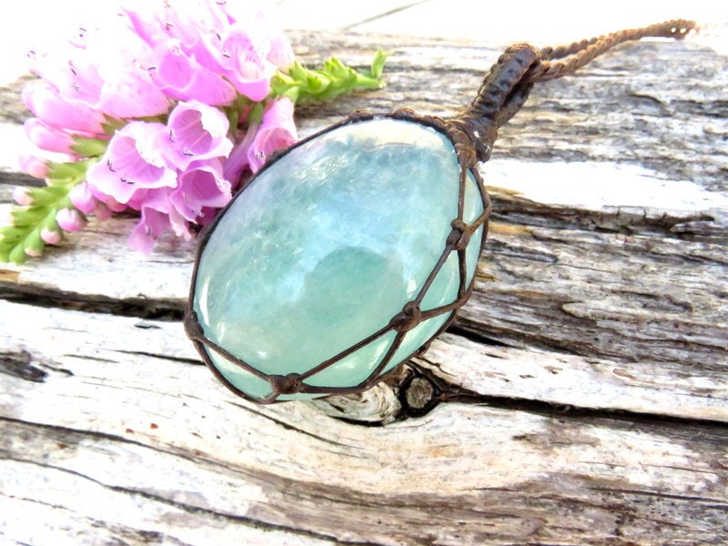 Green Fluorite gemstone necklace, macrame necklace