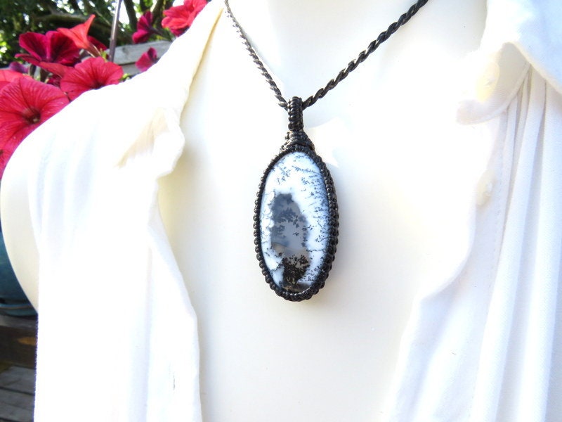 Dendrite Opal gemstone necklace, mothers day gift