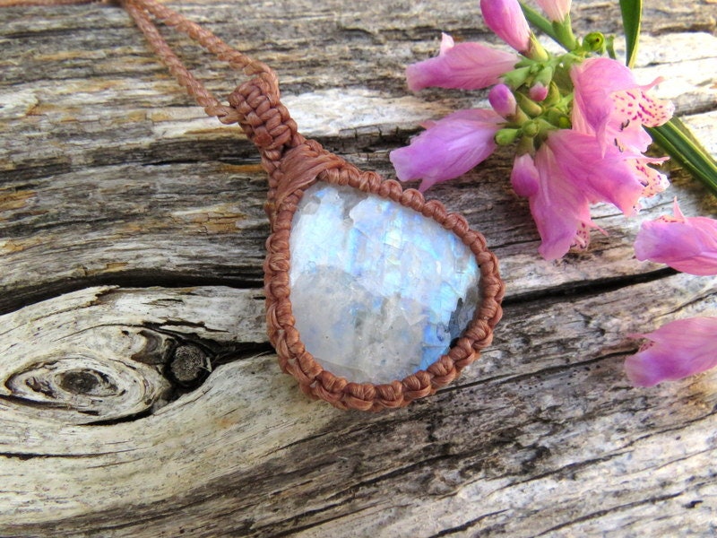 Rainbow Moonstone macrame necklace. blue moonstone necklace. moonstone jewelry, gift ideas for her