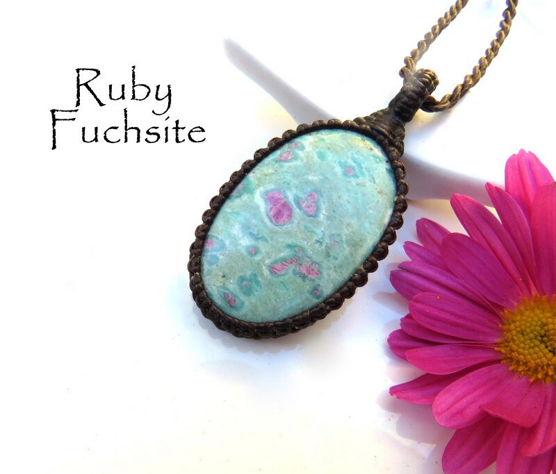 Ruby Fuchsite macrame necklace, Fuchsite pendant