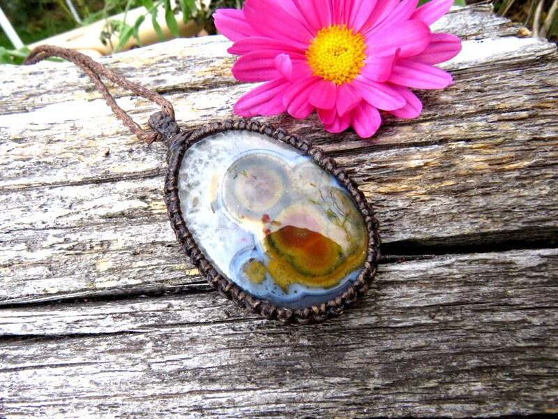 Rare Turkish Agate macrame necklace, orange agate