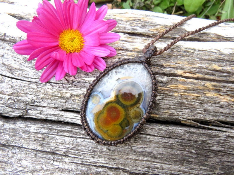 Rare Turkish Agate macrame necklace, orange agate