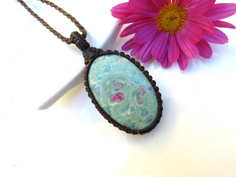Ruby Fuchsite macrame necklace, Fuchsite pendant