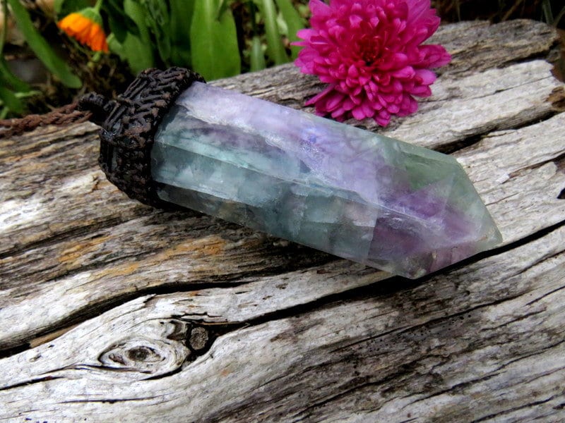 Rainbow Fluorite macrame necklace, Healing stone necklace